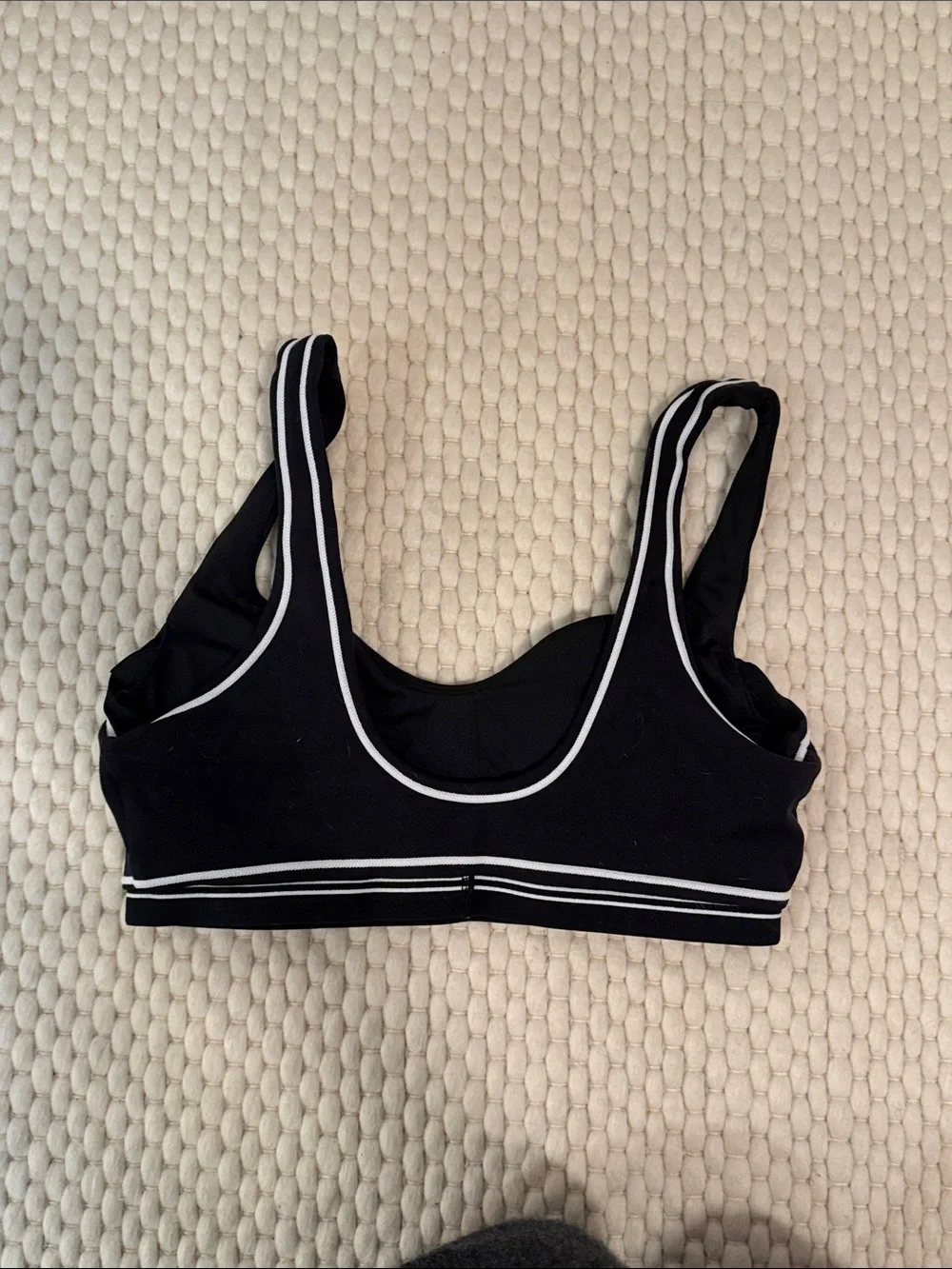 ALO Yoga Black Leggings and Sports Bra Set with White Piping